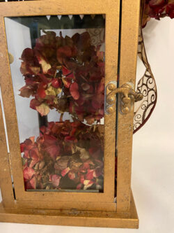 Rustic Copper Colored Lantern with Cranberry Hydrangea & Bow