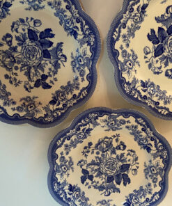 Spode blue & white floral scalloped plate rivet wall hanging vintage
