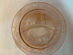 See Saw Margery Daw pink depression glass divided child plate 1930